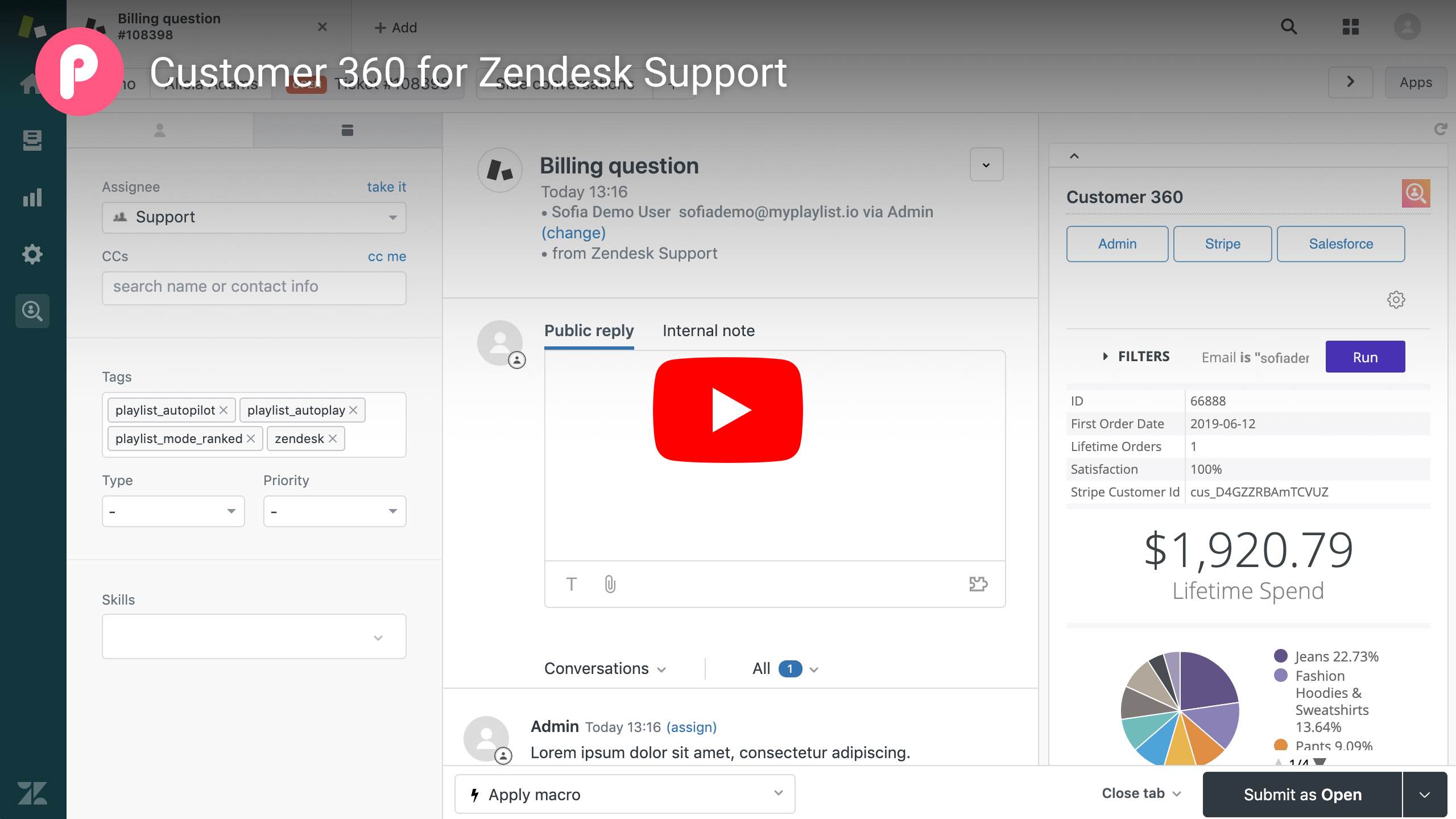 Zendesk Support Customer 360 Demo